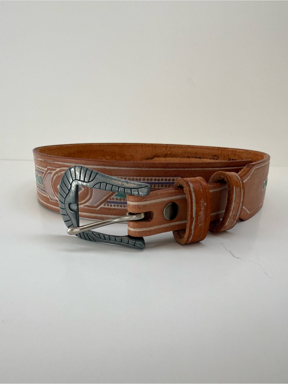 Silver Creek Vintage Southwestern by Leegin Leather Belt Sz 28 USA Western 90s